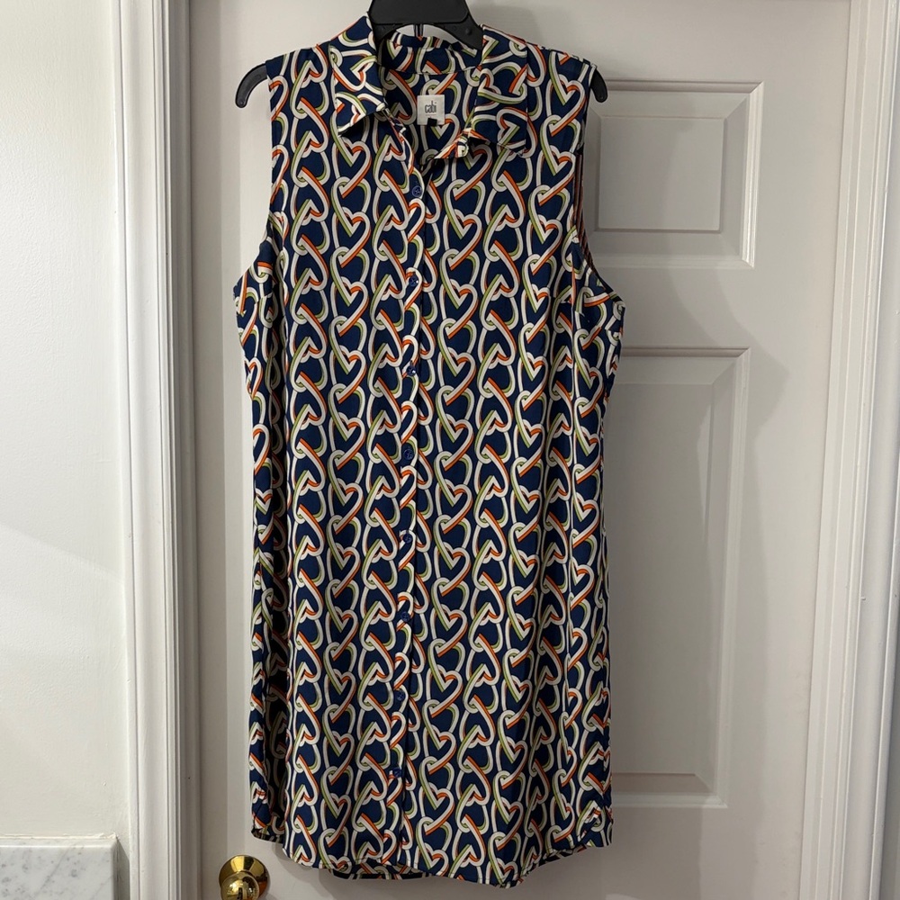 CAbi Navy Sleeveless Heart-Chain Print Shift Dress